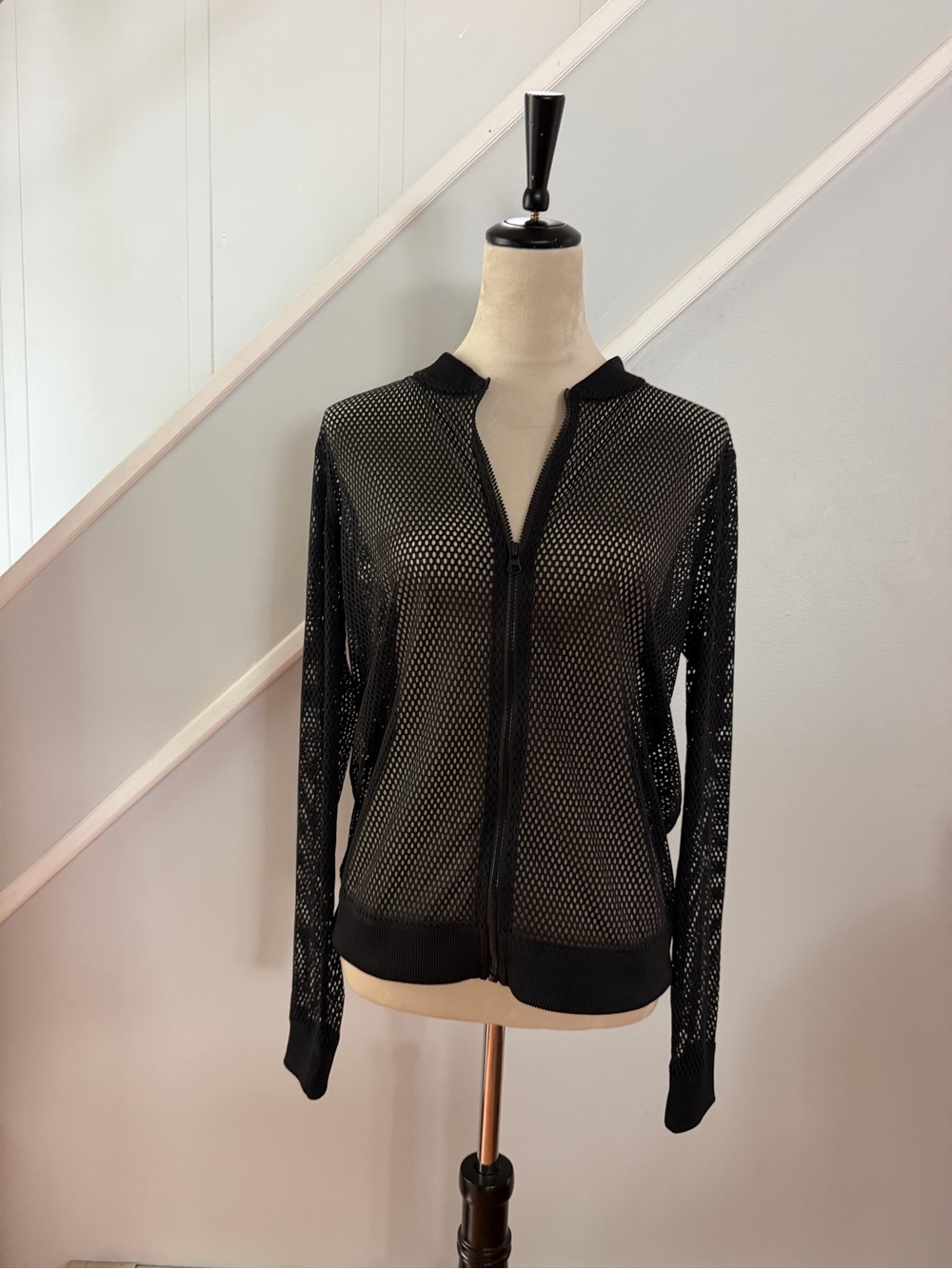 Victoria's Secret Athletic Sport Bomber Jacket Black Mesh Net Medium NEW W TAGS